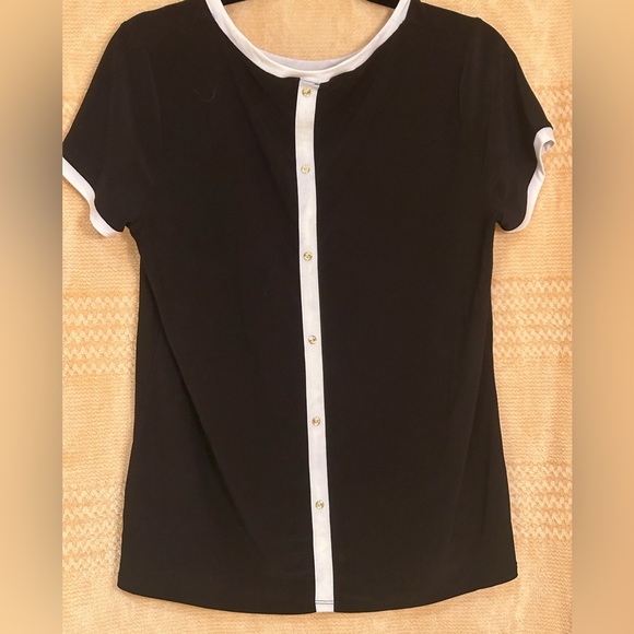 Anne Klein Casual Top Short Sleeve Black Blouse Size L - Picture 2 of 4